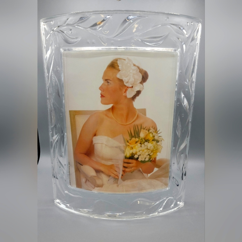 Princess House 24% Lead Crystal 8”x10” Etched Glass Rounded Pic Frame Rare Vntg